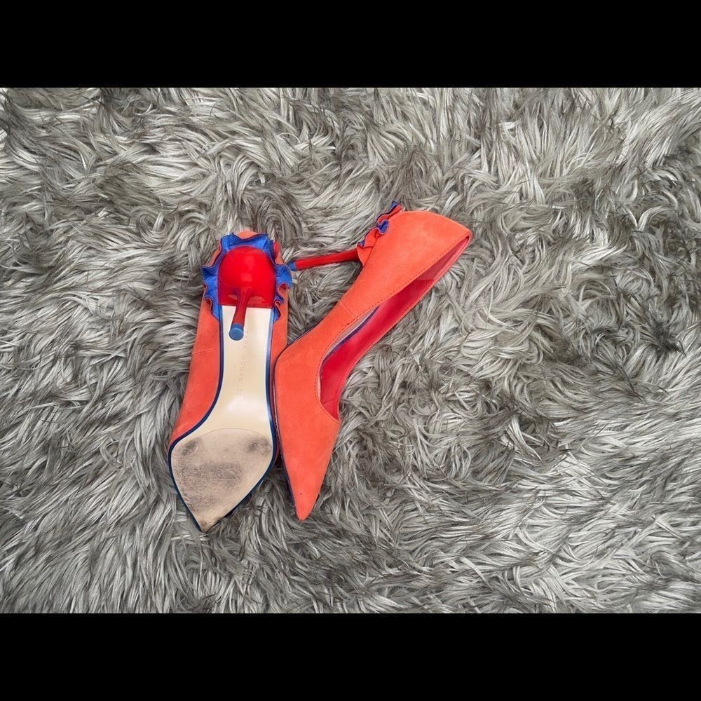 🌸Zara  Orange w/ Blue Accent Suede Heels🌸 - Picture 4 of 4